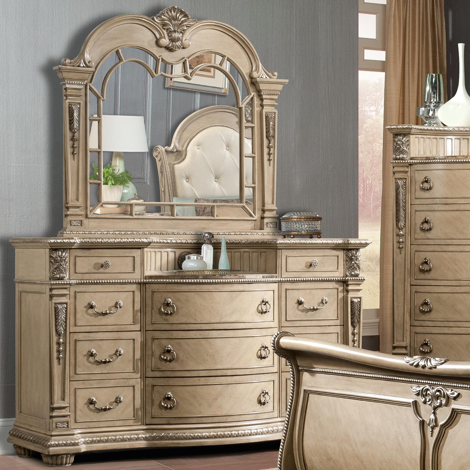 Davis Direct Monaco Traditional Elegantly Carved Dresser and Mirror Set